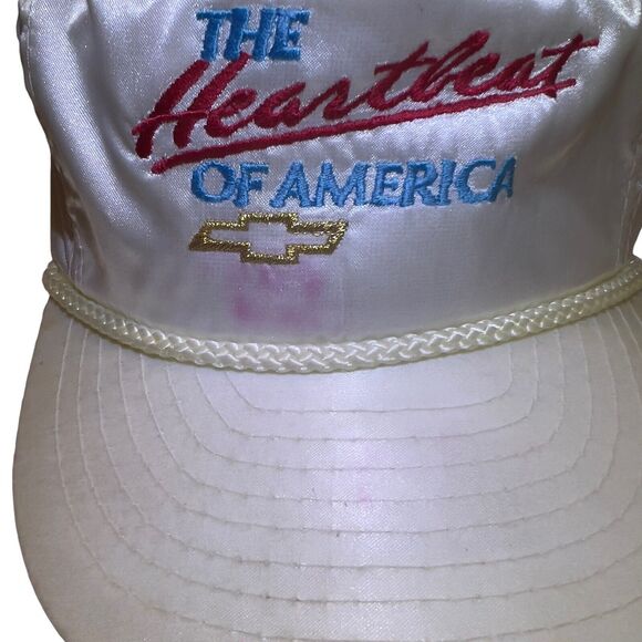 VTG The Heartbeat of America Embroidered Rope Nylon Slideback Men White Hat RARE - Picture 4 of 12